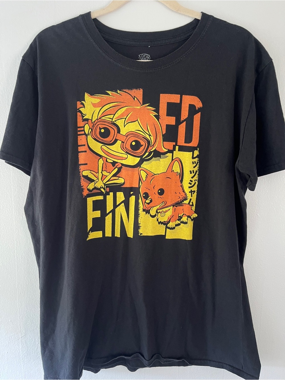 pop Black Tee with Yellow & Orange Cartoon Graphic